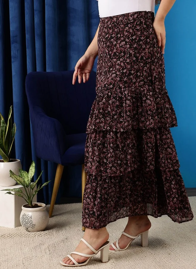 CURVY STREET Floral Printed A-Line Maxi Skirt for Women