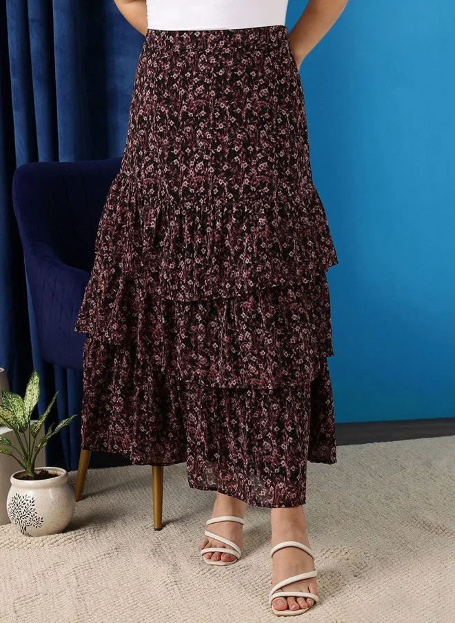 CURVY STREET Floral Printed A-Line Maxi Skirt for Women