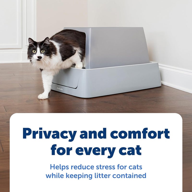 بيت سيف غطاء الخصوصية لصندوق الفضلات الأوتوماتيكي ScoopFree من PetSafe، يعمل مع الجيل الثاني من صن��وق الفضلات الأوتوماتيكي ScoopFree، غطاء للتحكم في الروائح وأرضيات أنظف، يوفر الخصوصية، رمادي - Image 2