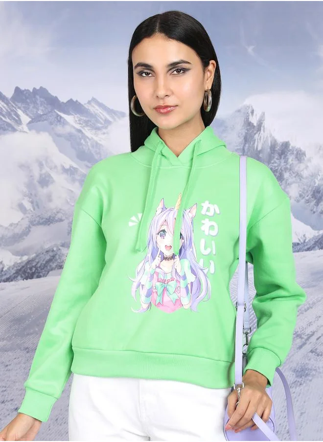 Tokyo Talkies Anime Print Dropped Shoulder Hoodie