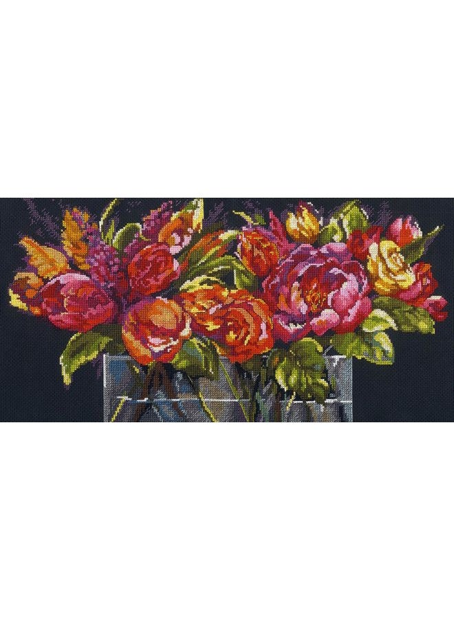 Dimensions 'Flowers of Joy' Counted Cross Stitch Kit Gold Collection, 14 Count Black Aida Cloth, 18'' x 9'' - Image 2