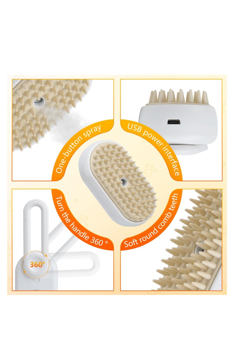 4 in 1 Cat Steam Brush for Shedding, Rechargeable Pet Steam Groomer Brush, Massage, Cleaning, Shedding & Combing Multifunctional Hair Removal Comb for Cats Dogs (White) - Image 4