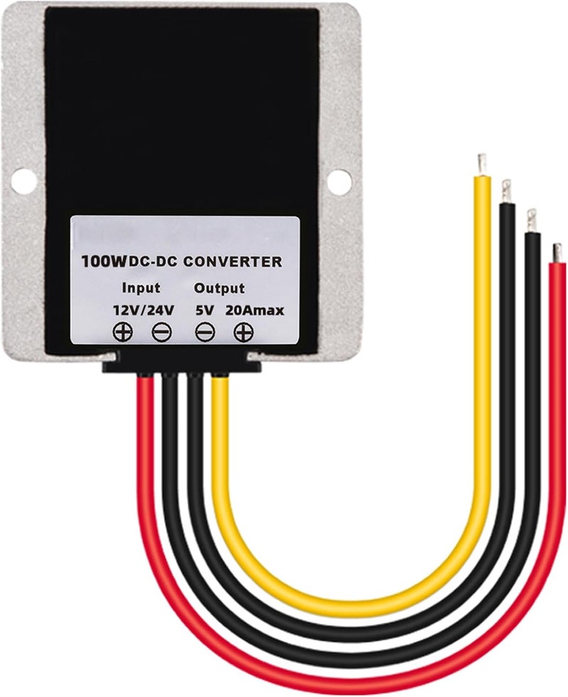 MGGi محول ومنظم جهد من نوع DC/DC لتخفيض الجهد من 12V/24V إلى 5V بقدرة 20A وطاقة 100W، مكون إمداد الطاقة، محول نوع “باك”， مصنوع من الألومنيوم، يُستخدم في عربات الجولف، الرافعات، السيارات. - Image 5