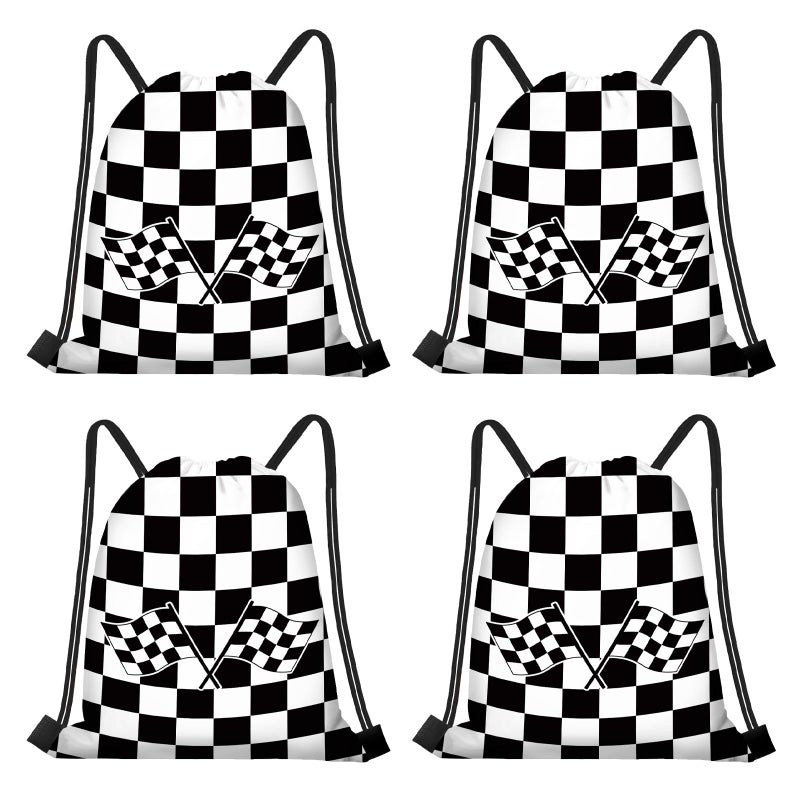 KERINGO 16 PCS Checkered Racing Gift Bags Race Car Party Favors Bag Black and White Drawstring String Bag Backpack Gift Candy Treat Goody Bags for Race Car Themed Birthday Party Supplies - Image 1