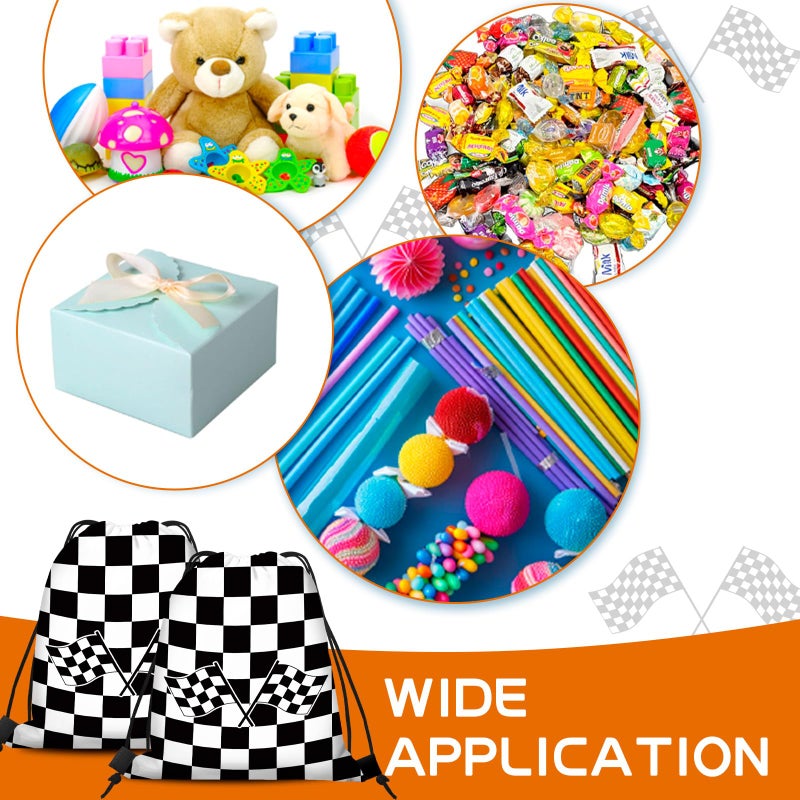 KERINGO 16 PCS Checkered Racing Gift Bags Race Car Party Favors Bag Black and White Drawstring String Bag Backpack Gift Candy Treat Goody Bags for Race Car Themed Birthday Party Supplies - Image 4