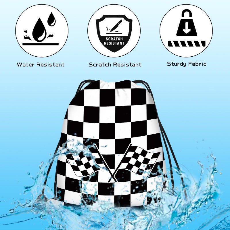 KERINGO 16 PCS Checkered Racing Gift Bags Race Car Party Favors Bag Black and White Drawstring String Bag Backpack Gift Candy Treat Goody Bags for Race Car Themed Birthday Party Supplies - Image 3