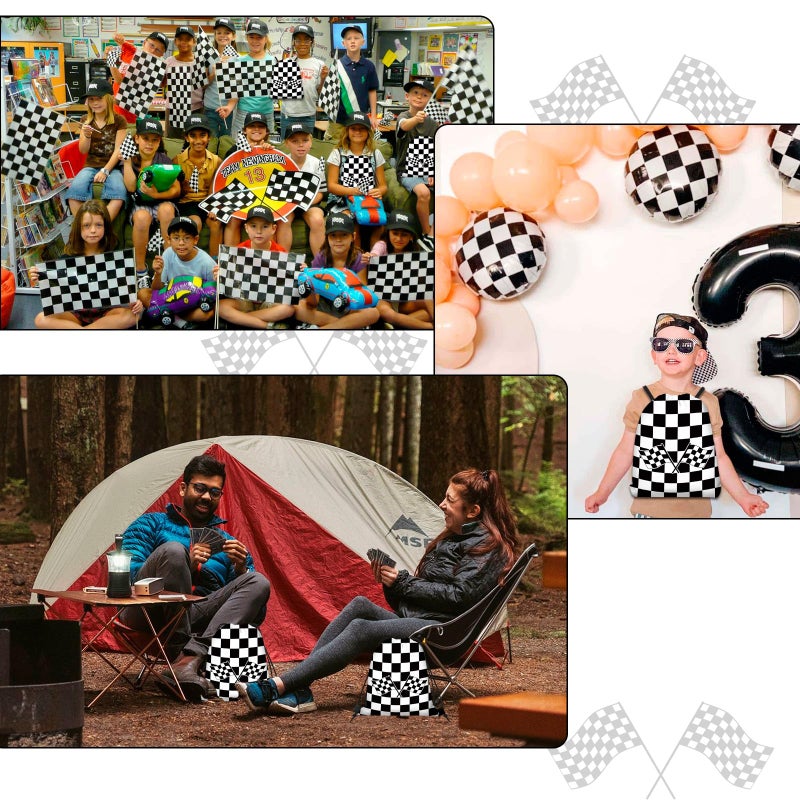 KERINGO 16 PCS Checkered Racing Gift Bags Race Car Party Favors Bag Black and White Drawstring String Bag Backpack Gift Candy Treat Goody Bags for Race Car Themed Birthday Party Supplies - Image 5