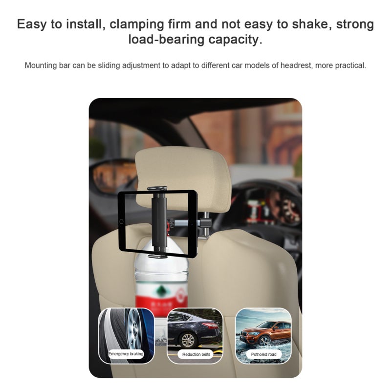 Headrest Phone Mount: Grey, Universal Ball Design, Retractable Clamp Arm - Adjustable Viewing Angle & Distance, High-Quality Plastic for Car Backseat Entertainment - Image 2