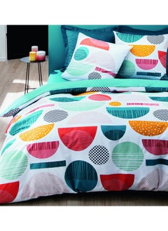 Home-Tex Design King Size 100% Cotton 6 Piece Bed Set with reversible Duvet cover - 1 Flat Sheet Dark Green 240x260 cm 1 Duvet Cover 240x200 cm 4 Pillows 50x80 cm Design Graphic Multicolour  - Image 1