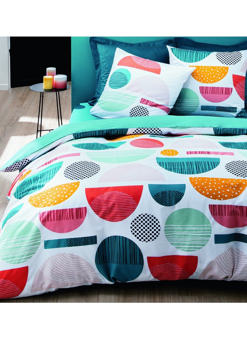 Home-Tex Design King Size 100% Cotton 6 Piece Bed Set with reversible Duvet cover - 1 Flat Sheet Dark Green 240x260 cm 1 Duvet Cover 240x200 cm 4 Pillows 50x80 cm Design Graphic Multicolour  - Image 1