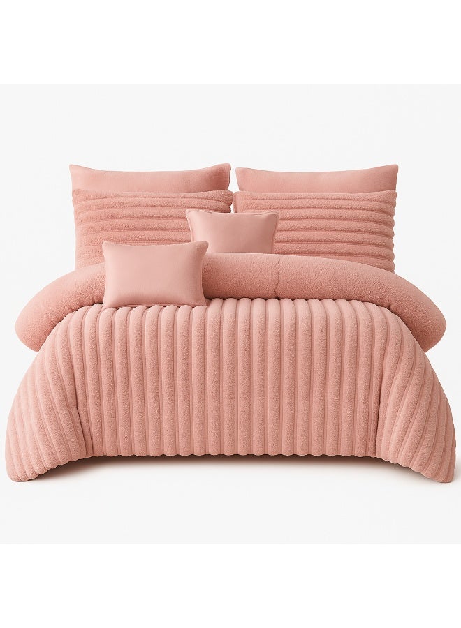 مينج لي مفرش شتوي فرو فاخر نفرين – طقم سرير 8 قطع بتصميم هندسي ناعم مقاس كبير 230×250 سم - Image 2