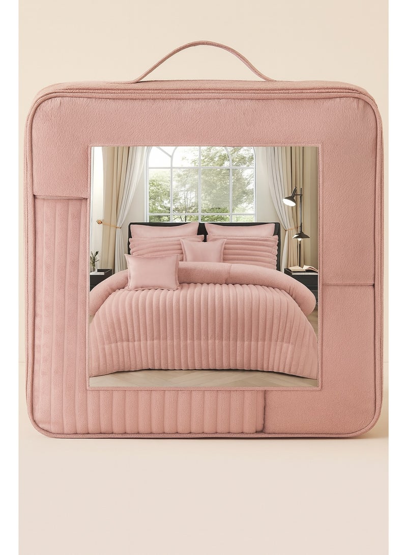 مينج لي مفرش شتوي فرو فاخر نفرين – طقم سرير 8 قطع بتصميم هندسي ناعم مقاس كبير 230×250 سم - Image 5