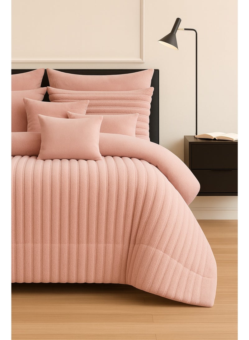 مينج لي مفرش شتوي فرو فاخر نفرين – طقم سرير 8 قطع بتصميم هندسي ناعم مقاس كبير 230×250 سم - Image 4