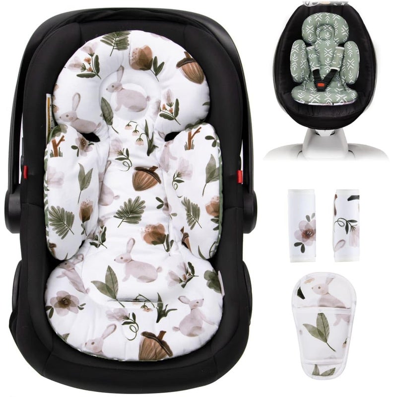 TinlyFinly Newborn Car Seat Insert, Head and Body Support, Reversible Infant Insert Compatible with Baby Carseat, Stroller, Mamaroo Swing, Rocker, Bassinet, Bouncer. Baby Car Seat Cushion - Rabbit - Image 1