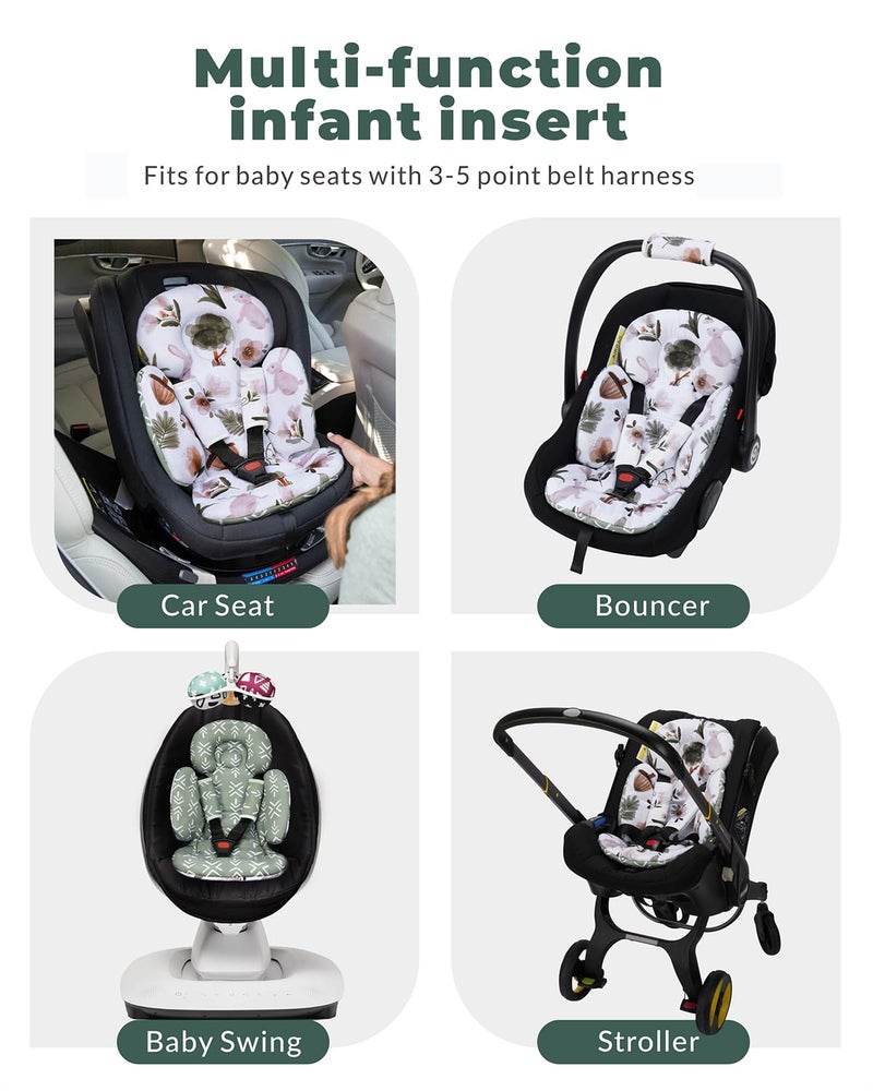 TinlyFinly Newborn Car Seat Insert, Head and Body Support, Reversible Infant Insert Compatible with Baby Carseat, Stroller, Mamaroo Swing, Rocker, Bassinet, Bouncer. Baby Car Seat Cushion - Rabbit - Image 4