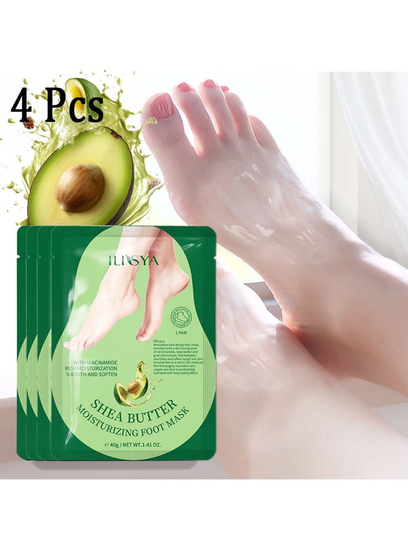 ILISYA 4 PCS Foot Mask with Shea Butter and Goat Milk, Hydrating Foot Masks for Dry Cracked Feet, Dry Skin Moisturizer for Soft and Smooth Touch Feet - Men Women - Image 1
