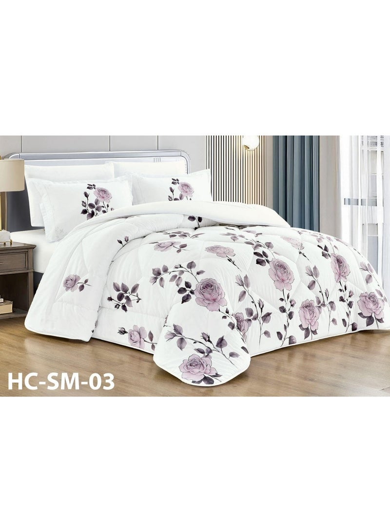 6-piece floral bedspread set for a double bed, modern design, size 260x240 cm.