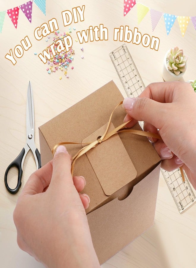 YooNotee 50 Pack Small Gift Boxes 4 x 4 x 4 Inches Brown Kraft Square Gift Boxes with Lids Ribbons Tags Party Favor Container for Candy Cupcake Christmas Wedding Baby Shower Bridesmaids Birthday - Image 3