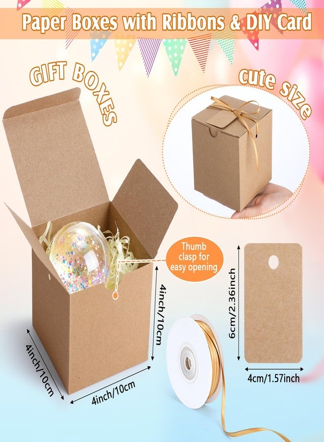 YooNotee 50 Pack Small Gift Boxes 4 x 4 x 4 Inches Brown Kraft Square Gift Boxes with Lids Ribbons Tags Party Favor Container for Candy Cupcake Christmas Wedding Baby Shower Bridesmaids Birthday - Image 2
