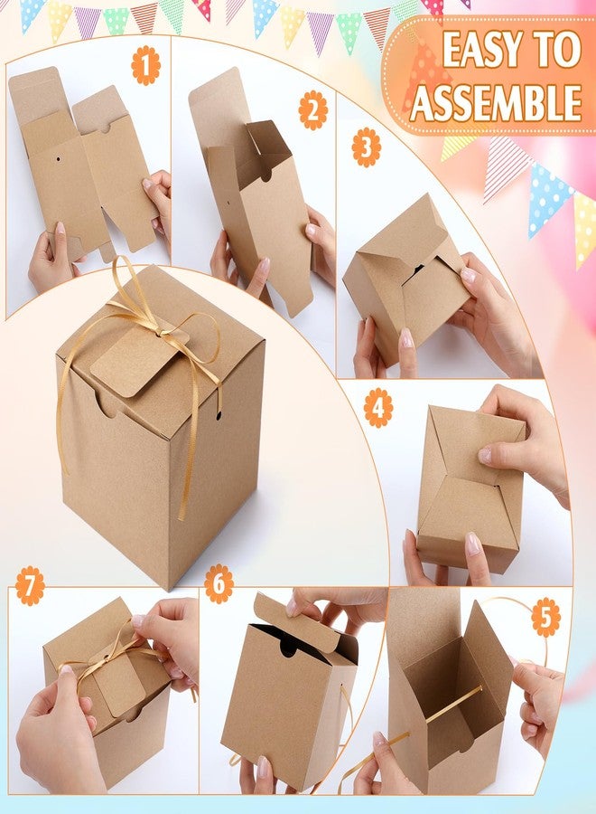 YooNotee 50 Pack Small Gift Boxes 4 x 4 x 4 Inches Brown Kraft Square Gift Boxes with Lids Ribbons Tags Party Favor Container for Candy Cupcake Christmas Wedding Baby Shower Bridesmaids Birthday - Image 4