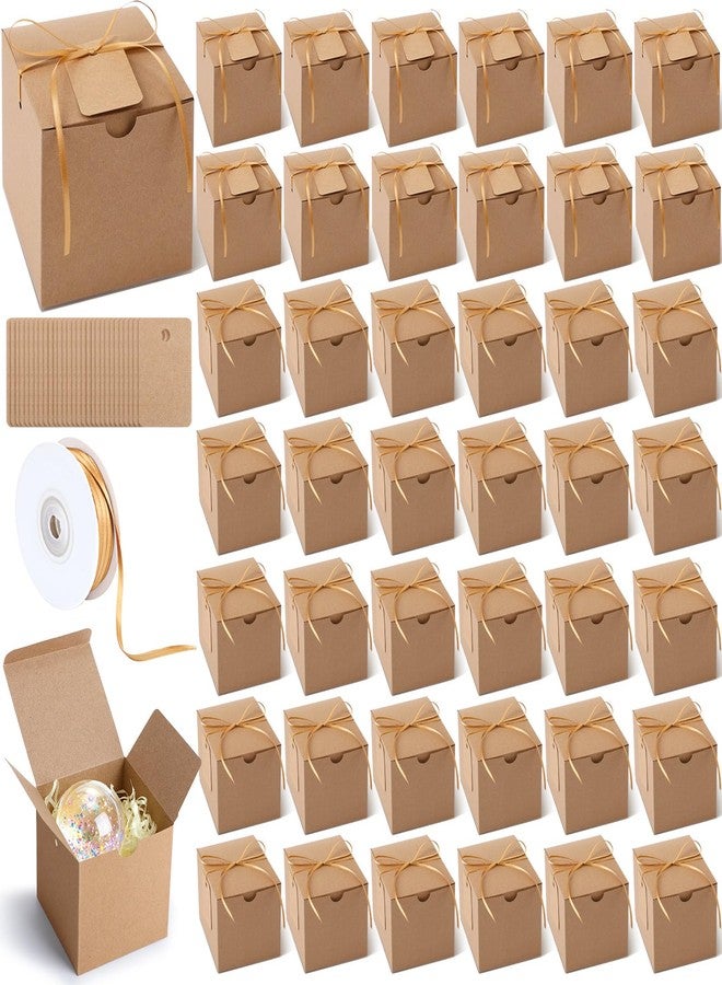 YooNotee 50 Pack Small Gift Boxes 4 x 4 x 4 Inches Brown Kraft Square Gift Boxes with Lids Ribbons Tags Party Favor Container for Candy Cupcake Christmas Wedding Baby Shower Bridesmaids Birthday - Image 1