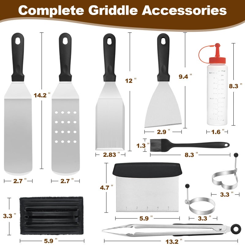 Deedro 14PCS Griddle Accessories Kit, Flat Top Grill Accessories Set for Blackstone and Camp Chef, Grill Spatula Set with Enlarged Spatulas, Scraper for Outdoor Barbecue - Image 2