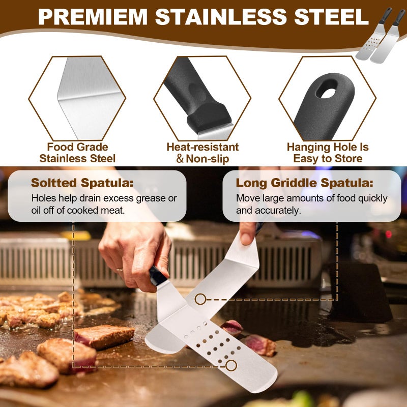 Deedro 14PCS Griddle Accessories Kit, Flat Top Grill Accessories Set for Blackstone and Camp Chef, Grill Spatula Set with Enlarged Spatulas, Scraper for Outdoor Barbecue - Image 3