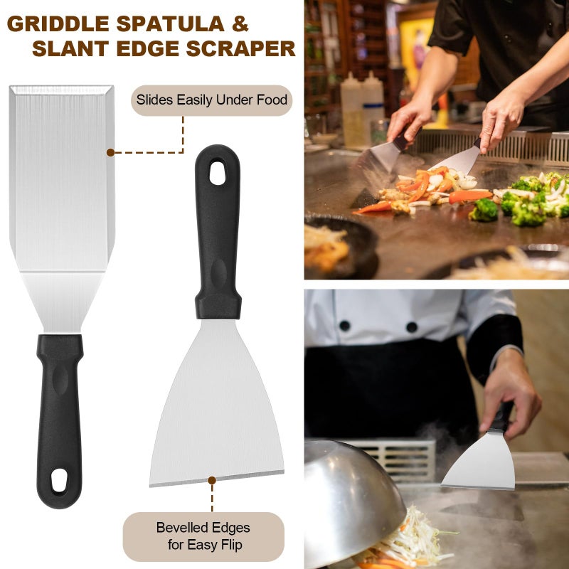 Deedro 14PCS Griddle Accessories Kit, Flat Top Grill Accessories Set for Blackstone and Camp Chef, Grill Spatula Set with Enlarged Spatulas, Scraper for Outdoor Barbecue - Image 5