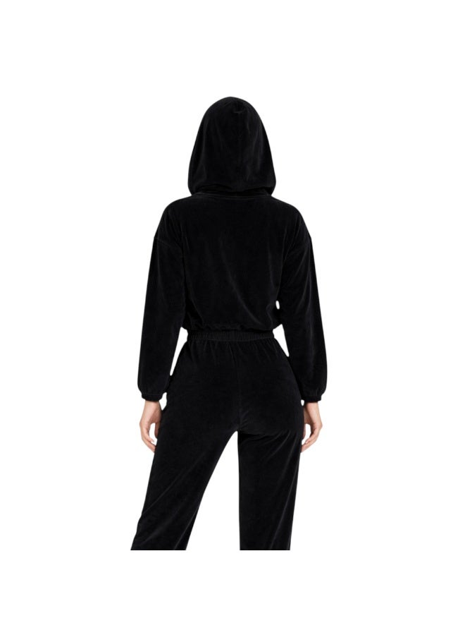 zecotex  Women’s Winter Velvet 2-Piece Pyjama Set - Zip-Up Hoodie Jacket & Long Lounge Pants - Black - Image 4
