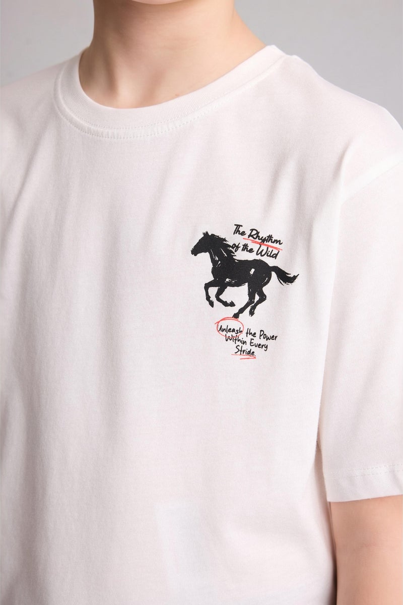 DeFacto Beige Boy Boy Regular Fit Crew Neck Printed Short Sleeve T-Shirt Casual - Image 3