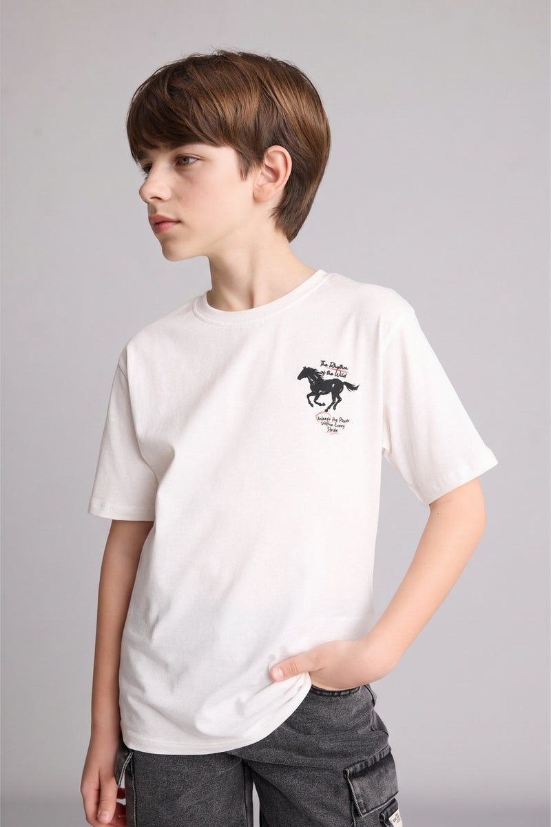 DeFacto Beige Boy Boy Regular Fit Crew Neck Printed Short Sleeve T-Shirt Casual - Image 1