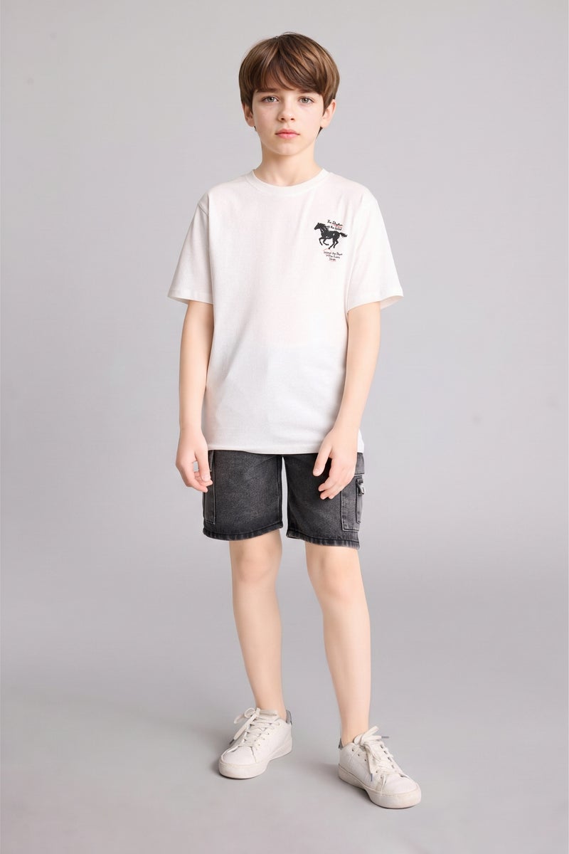 DeFacto Beige Boy Boy Regular Fit Crew Neck Printed Short Sleeve T-Shirt Casual - Image 2