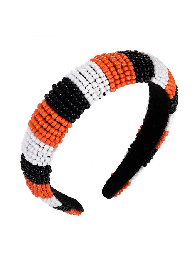 GLBCC Lbcc Halloween Headband For Women White Black Orange Beaded Headband Headpiece Halloween Costume Party Favors Headband Hair Hoop Accessories (Black White Orange Headband) - Image 1