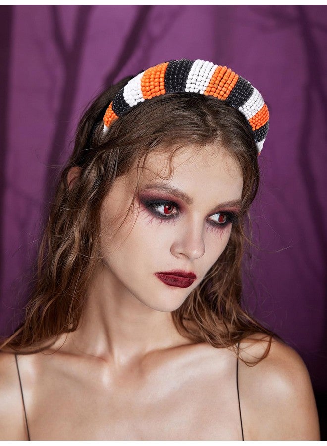 GLBCC Lbcc Halloween Headband For Women White Black Orange Beaded Headband Headpiece Halloween Costume Party Favors Headband Hair Hoop Accessories (Black White Orange Headband) - Image 3
