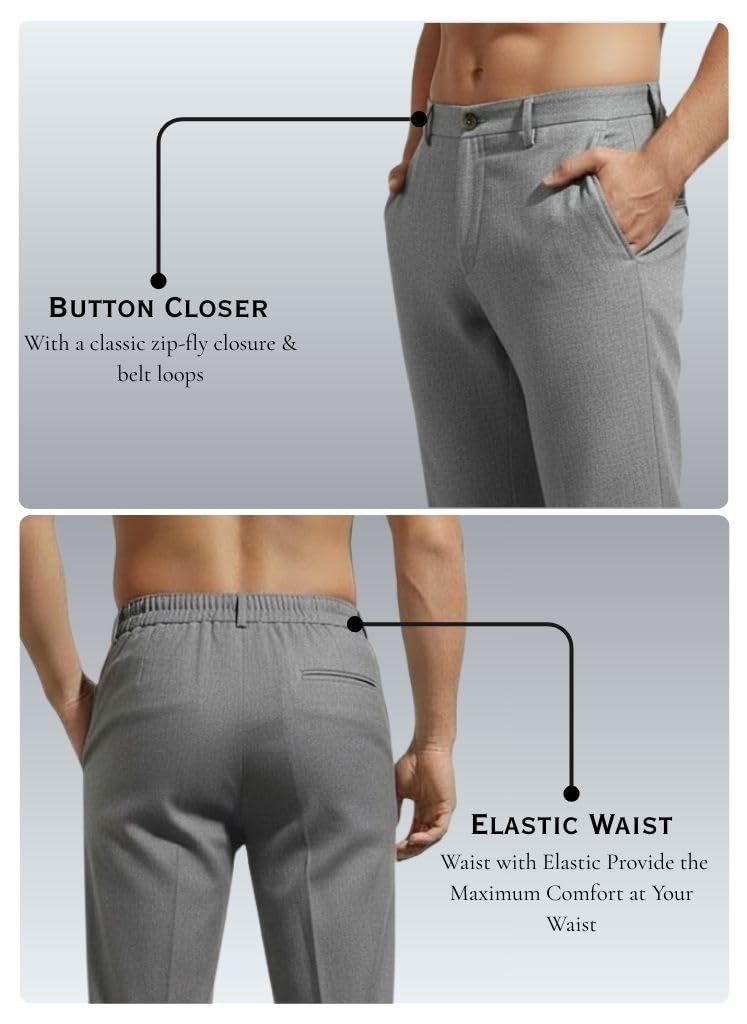 SMOWKLY Casual Trousers for Men |Men’s Regular Fit Straight Pants |Comfortable Stylish Trousers for Men |Soft Fabric Chinos for Everyday Wear, Travel & Office |Linen Cotton Bottom Wear(1692_DGRY_32) - Image 4