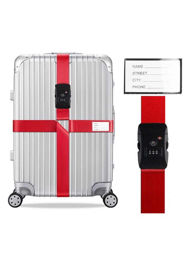 KISSUN Cross Luggage Straps Suitcase Strap TSA Approved with Lock Adjustable Travel Suitcase Straps Suitcase Strap with Name ID Packing Straps for Suitcases (Red, Pack of 1) - Image 1