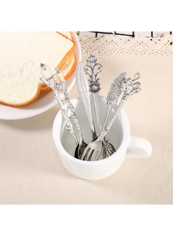 Fdit 6Pcs/Set Flatware Vintage Spoon Dessert Coffee Mixing Spoon Teaspoon Ice Cream Spoon Fruit Fork Royal Metal Mini Carved Tableware Fruit Spoon For Kitchen Dining Sweet - Image 3