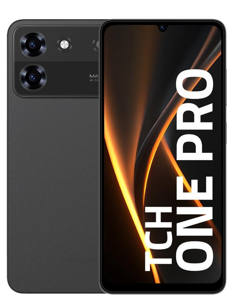 TCH ONE PRO BLACK SMARTPHONE 6GB (Physical) RAM + 6GB (Virtual) RAM 128GB ROM (International Version) Dual Sim with transperent cover case in box - Image 1