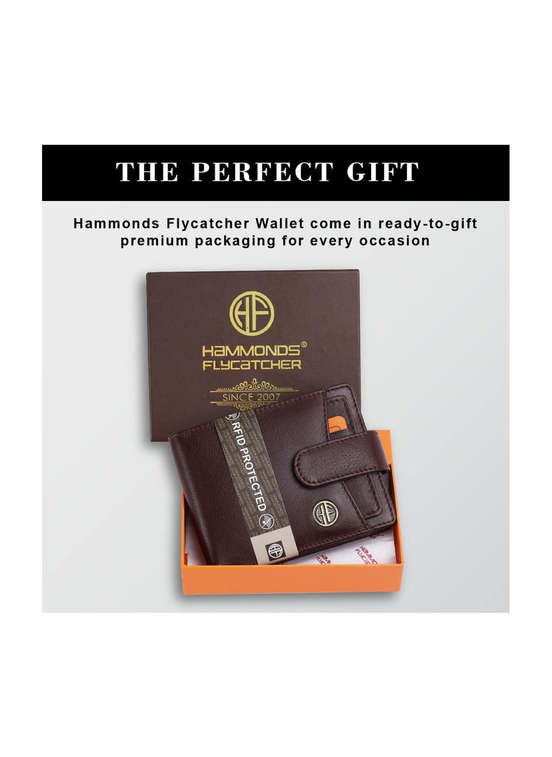 HAMMONDS FLYCATCHER - HAMMONDS FLYCATCHER Genuine Leather Wallet for Men - RFID Protected Leather Purse for Men, Money Purse for Men - 5 Card Slots, Coin Pocket, Hidden Pockets, Metal Snap Button - Redwood Brown - Image 1
