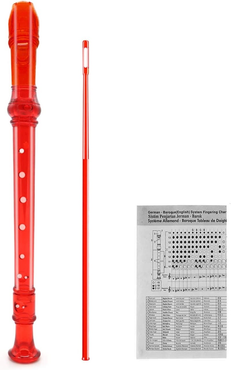 ENGIEGEE SJOYS 8-Hole Soprano Descant Recorder Kids Music Flute with Cleaning Rod & Case Bag For School Student Home Entertainment Transparent Red - Image 1