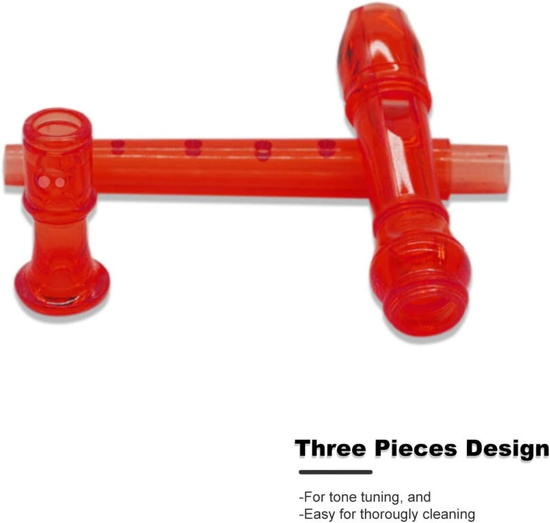 ENGIEGEE SJOYS 8-Hole Soprano Descant Recorder Kids Music Flute with Cleaning Rod & Case Bag For School Student Home Entertainment Transparent Red - Image 2