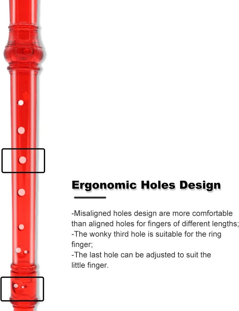 ENGIEGEE SJOYS 8-Hole Soprano Descant Recorder Kids Music Flute with Cleaning Rod & Case Bag For School Student Home Entertainment Transparent Red - Image 5