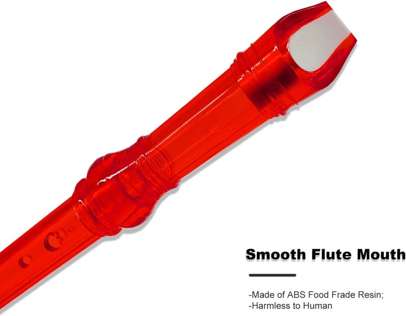 ENGIEGEE SJOYS 8-Hole Soprano Descant Recorder Kids Music Flute with Cleaning Rod & Case Bag For School Student Home Entertainment Transparent Red - Image 3