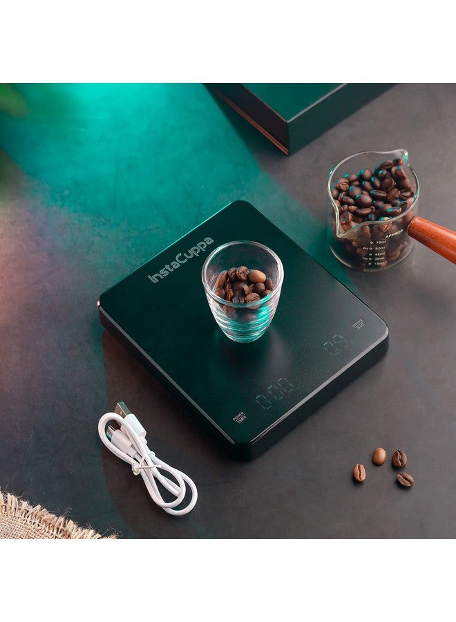 InstaCuppa ميزان مطبخ إنستا كوبا القابل لإعادة الشحن، وظيفة الطي، تحويل الوحدات، فاصل ميزان 1 جرام، كابل USB، سعة قصوى 3 كجم، شاشة LED، ميزان وزن المطبخ، أسود - Image 2