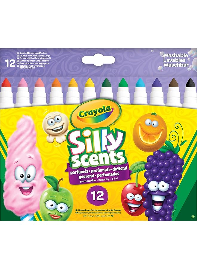 Crayola Silly Scents Broad Line Scented Markers 12 Pack With Matching Scents And Colors Fragrant Art Tools For Kids' Creativity Washable Ink Non Toxic Ideal For Ages 3 Plus  - Image 1