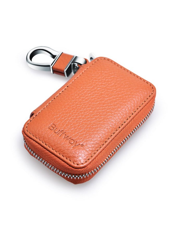 Buffway Car Keychain Genuine Leather Car Key Chain Coin Holder Metal Hook And Keyring Wallet Zipper Bag For Vehicle Keyless Entry Brown - Image 1