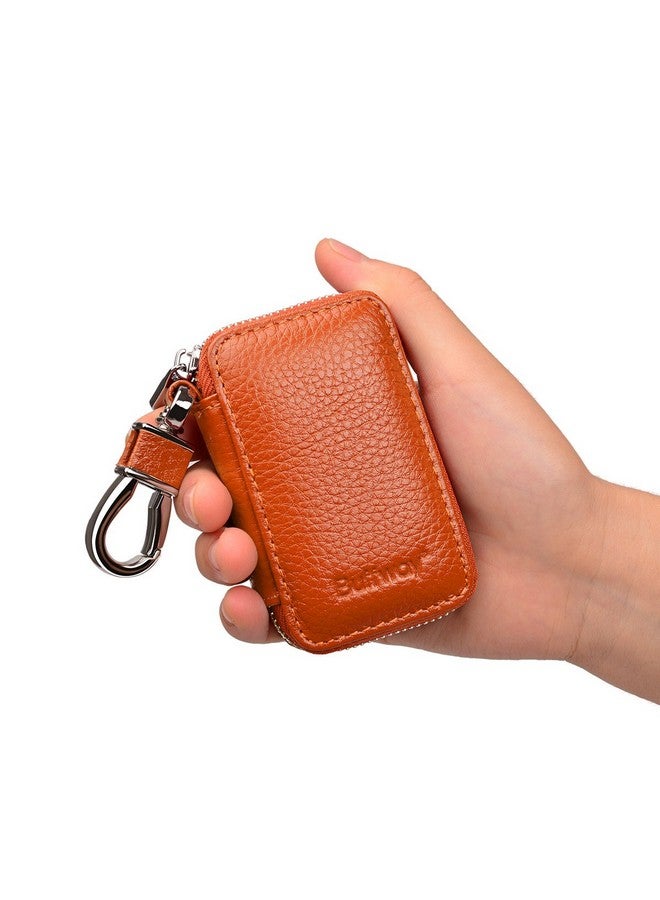 Buffway Car Keychain Genuine Leather Car Key Chain Coin Holder Metal Hook And Keyring Wallet Zipper Bag For Vehicle Keyless Entry Brown - Image 2
