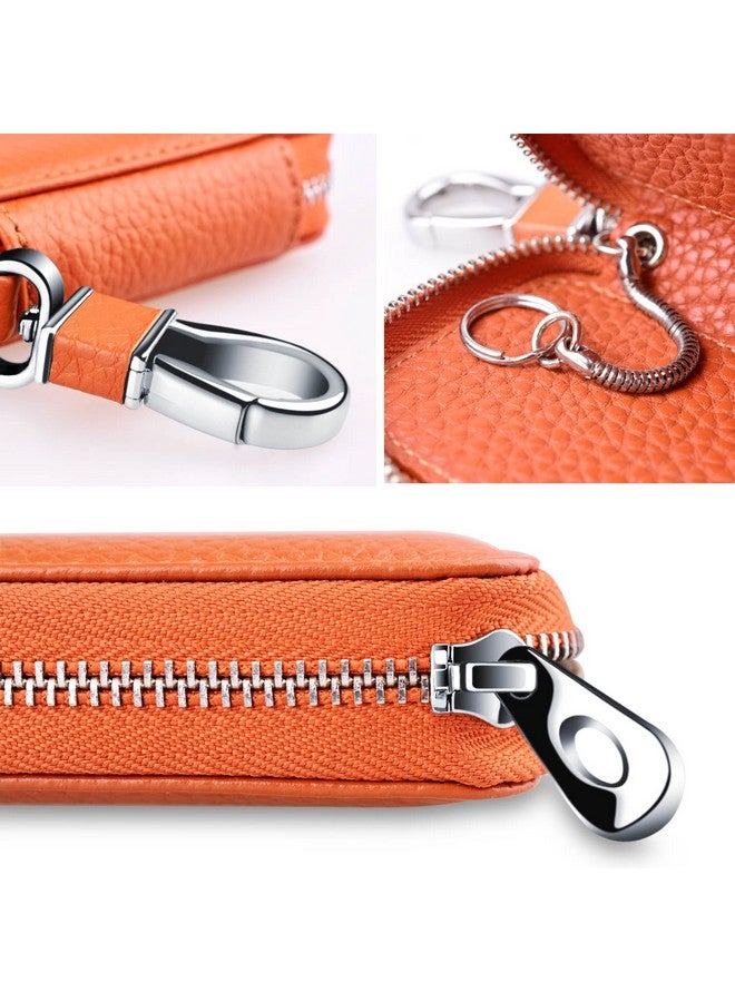 Buffway Car Keychain Genuine Leather Car Key Chain Coin Holder Metal Hook And Keyring Wallet Zipper Bag For Vehicle Keyless Entry Brown - Image 4