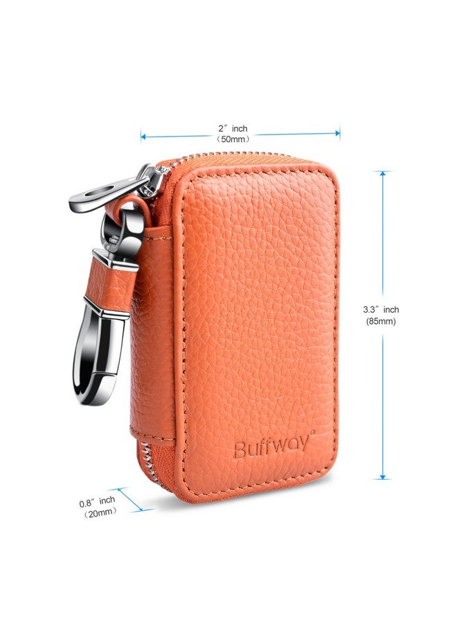 Buffway Car Keychain Genuine Leather Car Key Chain Coin Holder Metal Hook And Keyring Wallet Zipper Bag For Vehicle Keyless Entry Brown - Image 3