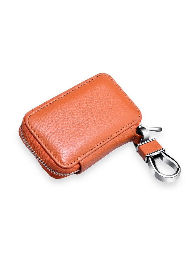 Buffway Car Keychain Genuine Leather Car Key Chain Coin Holder Metal Hook And Keyring Wallet Zipper Bag For Vehicle Keyless Entry Brown - Image 5